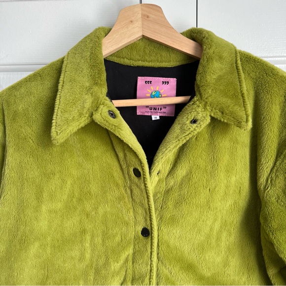 UNIF Debbie Jacket Green Fuzzy Snap Button Oversized Size XS - Picture 3 of 13